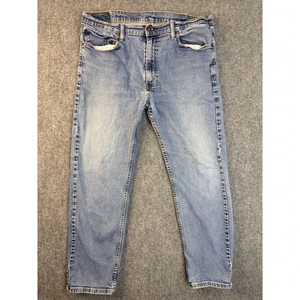 Levis 505 Mens 38x30 Light Wash Blue Regular Fit Straight Leg Denim Jean Distres